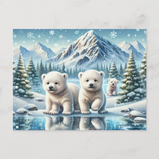 Polar Beren en Snowy Winter Scene Schilderen Briefkaart (Voorkant)