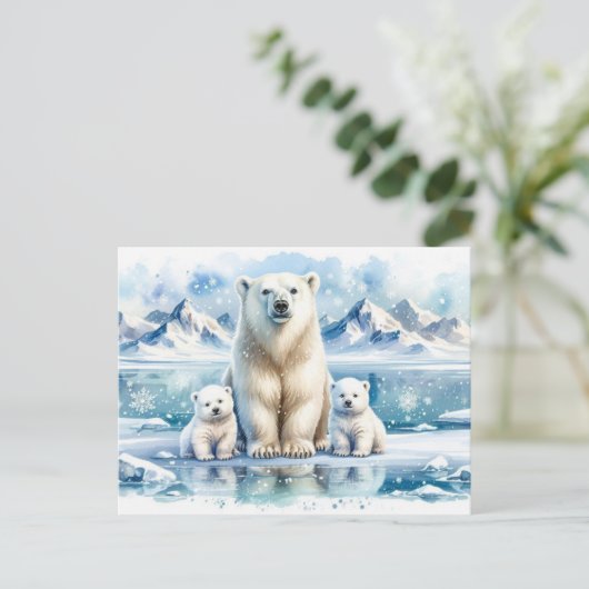 Polar Beren en Snowy Winter Scene Schilderen Briefkaart (Staand voorkant)