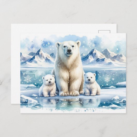 Polar Beren en Snowy Winter Scene Schilderen Briefkaart (Voorkant / Achterkant)