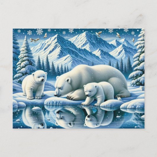 Polar Beren en Snowy Winter Scene Schilderen Briefkaart (Voorkant)