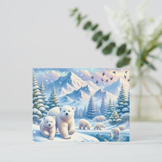 Polar Beren en Snowy Winter Scene Schilderen Briefkaart (Staand voorkant)