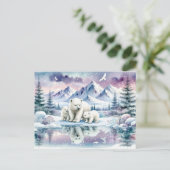 Polar Beren en Snowy Winter Scene Schilderen Briefkaart (Staand voorkant)
