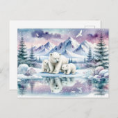 Polar Beren en Snowy Winter Scene Schilderen Briefkaart (Voorkant / Achterkant)