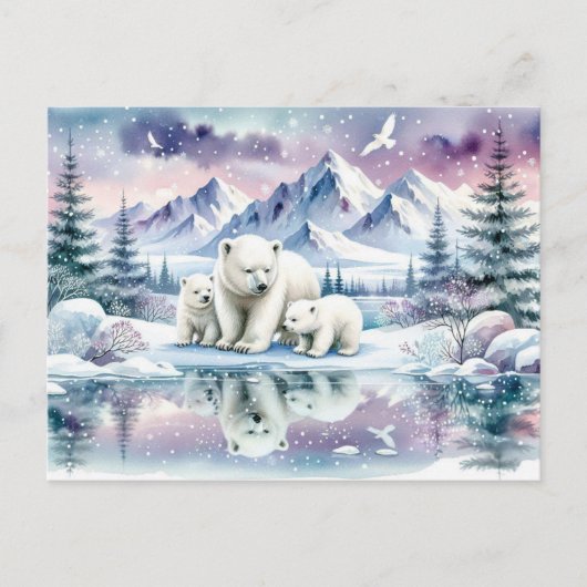 Polar Beren en Snowy Winter Scene Schilderen Briefkaart (Voorkant)