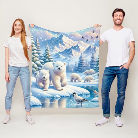 Polar Beren en Snowy Winter Scene Schilderen Fleece Deken (In situ)