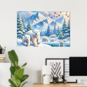 Polar Beren en Snowy Winter Scene Schilderen Poster (Thuiskantoor)