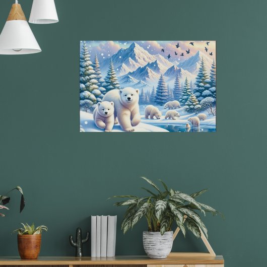 Polar Beren en Snowy Winter Scene Schilderen Poster (Woonkamer 1)