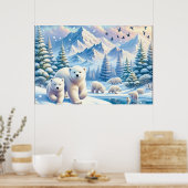 Polar Beren en Snowy Winter Scene Schilderen Poster (Keuken)