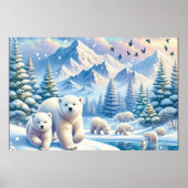 Polar Beren en Snowy Winter Scene Schilderen Poster (Voorkant)