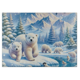 Polar Beren en Snowy Winter Scene Schilderen Snijplank