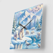 Polar Beren en Snowy Winter Scene Schilderen Vierkante Klok (Hoek)