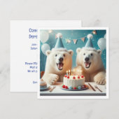 Polar beren eten taart, beer verjaardagsuitnodigin kaart (Voorkant / Achterkant)