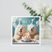 Polar beren eten taart, beer verjaardagsuitnodigin kaart (Staand voorkant)