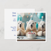 Polar beren eten taart, beer verjaardagsuitnodigin kaart (Voorkant / Achterkant)