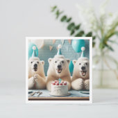 Polar beren eten taart, beer verjaardagsuitnodigin kaart (Staand voorkant)