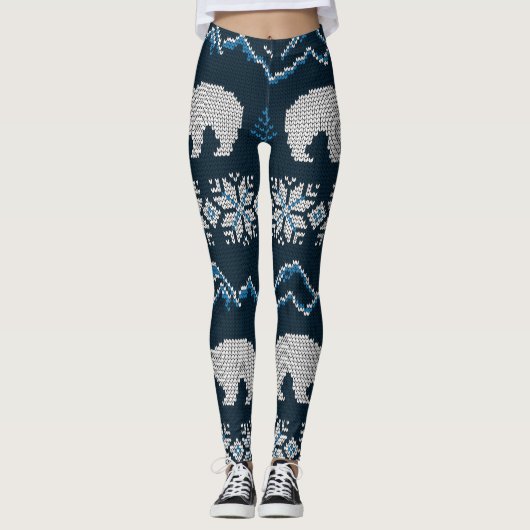 Polar Beren gebreid winterpatroon Leggings (Voorkant)
