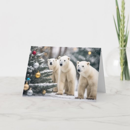 Polar Beren met kerstboom Feestdagen Kaart (Voorkant)