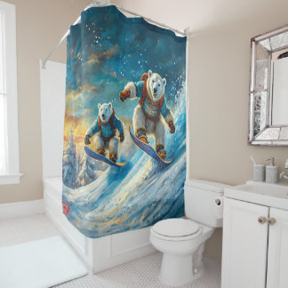 Polar Beren op snowboards ontwerp van Rich AMeN Gi Douchegordijn