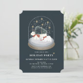 Polar Beren Snow Wereldbol Navy Blue Holiday Party Kaart (Staand voorkant)