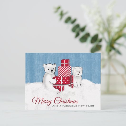 Polar Beren welpen met rode kerstcadeaus Briefkaart (Staand voorkant)