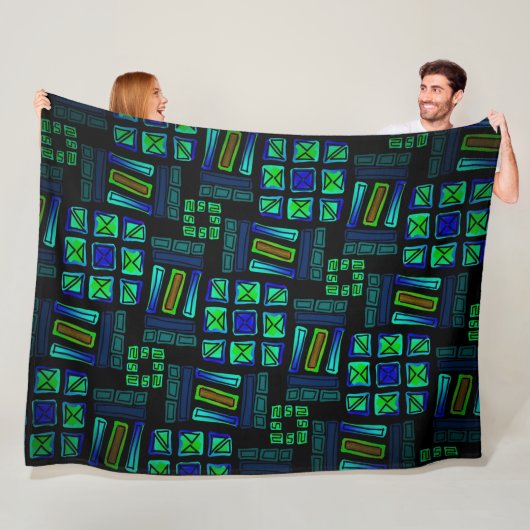 Polar blanket Jimette Design blue green and black Fleece Deken (In situ)