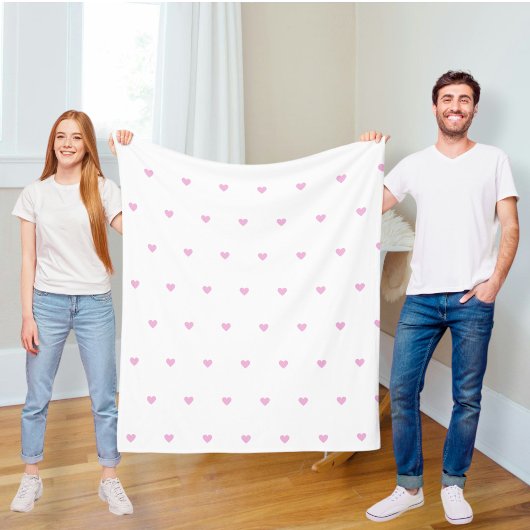 Polar blanket with pink hearts,  modern blanket  fleece deken