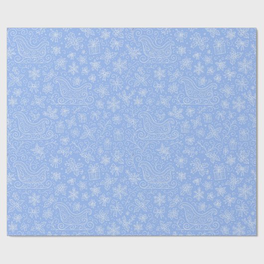 Polar Blue Doodle Christmas Sleigh Pattern Cadeaupapier (Vlak)