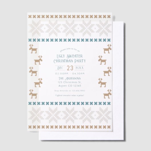 Polar Cocoa Ugly Sweater Christmas Party Vellum Uitnodigingen (Offset)