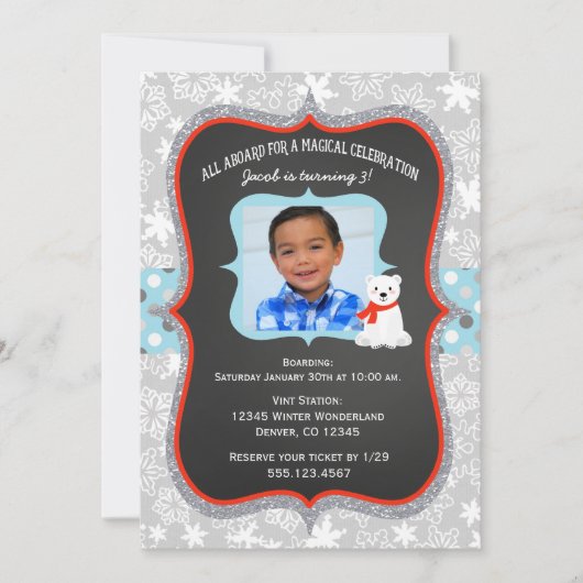 Polar Express Boy Foto van Birthday Uitnodiging (Voorkant)