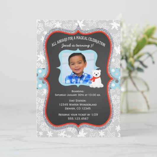 Polar Express Boy Foto van Birthday Uitnodiging (Staand voorkant)