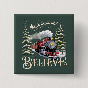 Polar Express Kerstcadeau Geloof Xmas Winter Vierkante Button 5,1 Cm