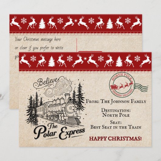 Polar Express Trein naar de Noordpool Ticket Feestdagenkaart (Voorkant / Achterkant)