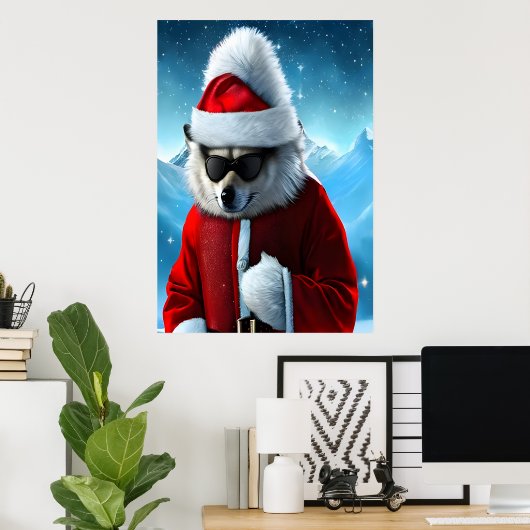 Polar Fox Santa Claus | AI Art Poster (Thuiskantoor)
