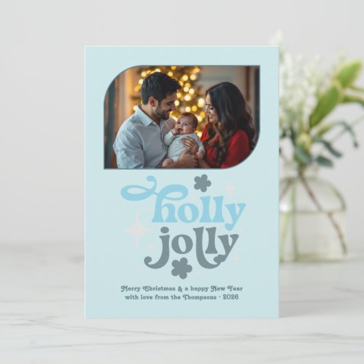 Polar Glow Modern Blue Christmas Photo Feestdagenkaart (Staand voorkant)