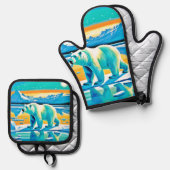 Polar Majesty: Arctisch landschap Ovenwant & Pannenlap Set (Voorkant / Achterkant)