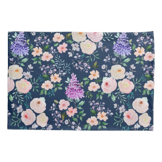 Polar Night Blue Waterverf Floral Kussensloop (Achterkant)