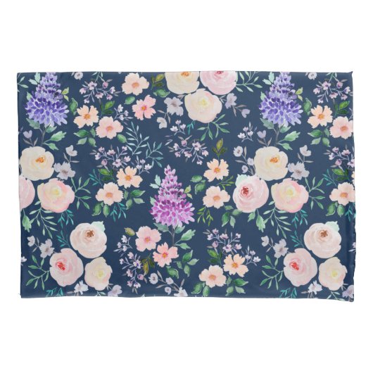 Polar Night Blue Waterverf Floral Kussensloop (Voorkant)