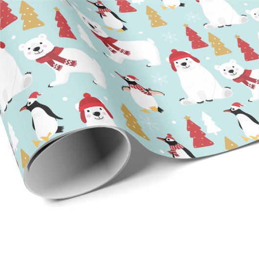 Polar White Beer Penguin-kerstfeestdag Cadeaupapier (Rol Hoek)