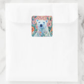 PolarBear & Bloemen Vierkante Sticker (Tas)