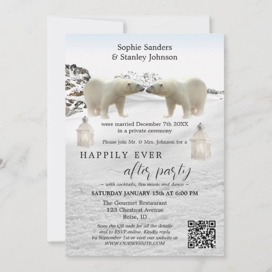 Polarbeer QR-code foto na trouwkaart uitnodiging (Voorkant)