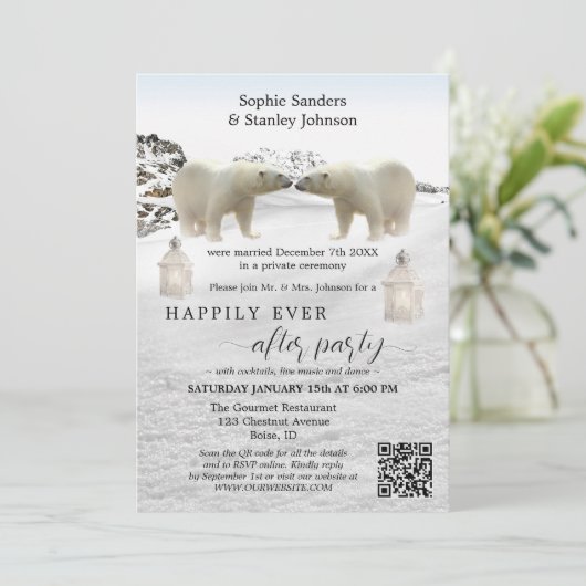 Polarbeer QR-code foto na trouwkaart uitnodiging (Staand voorkant)