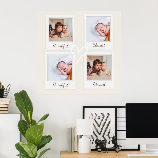 Polaroid Style Foto Poster - Dankbaar & Gezegend (Thuiskantoor)
