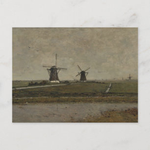 Polder met molens in de buurt van Overschie Briefkaart