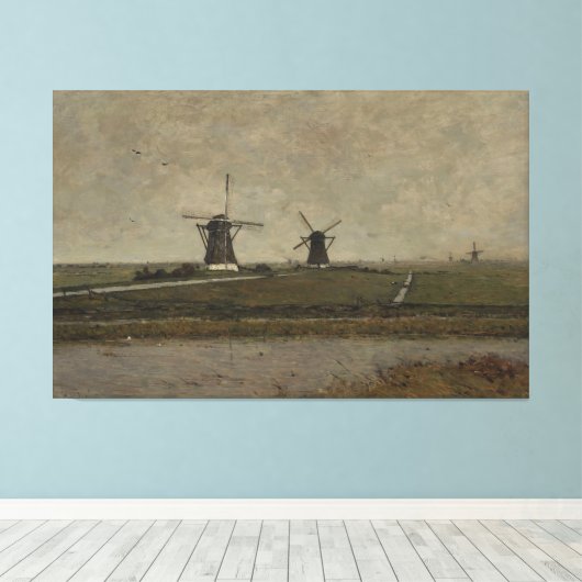 Polder met molens in de buurt van Overschie Canvas Afdruk (Insitu (Houten vloer))