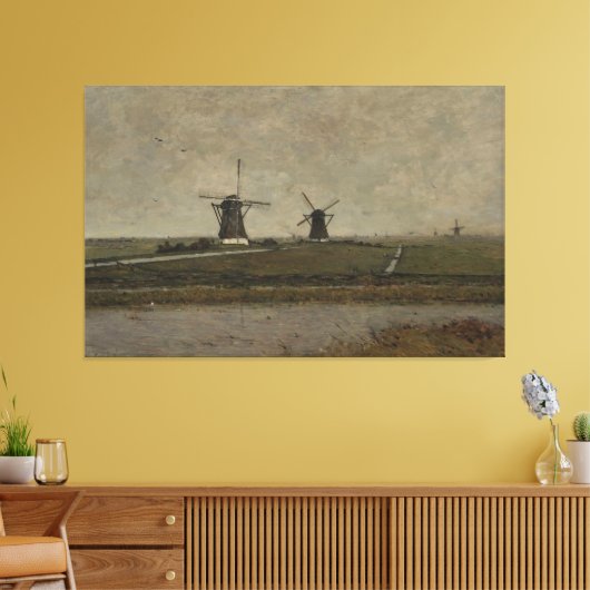 Polder met molens in de buurt van Overschie Canvas Afdruk (Insitu (Woonkamer))