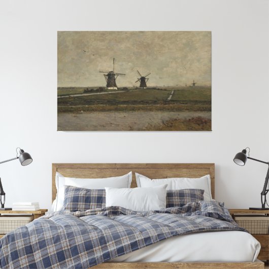 Polder met molens in de buurt van Overschie Canvas Afdruk (Insitu (Slaapkamer))
