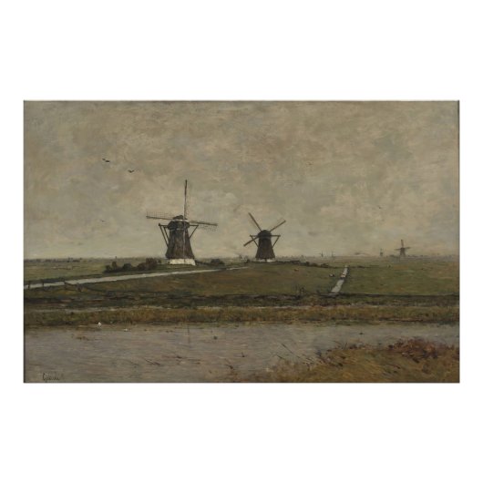 Polder met molens in de buurt van Overschie Foto Afdruk (Voorkant)