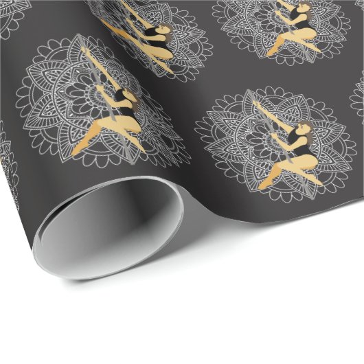Pole Fitness Bloem Mandala Wit Mat Zwart Cadeaupapier (Rol Hoek)