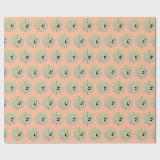 Pole Sport Mandala Bloem Groen Blauw Perzik Cadeaupapier (Vlak)