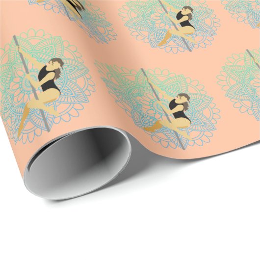 Pole Sport Mandala Bloem Groen Blauw Perzik Cadeaupapier (Rol Hoek)